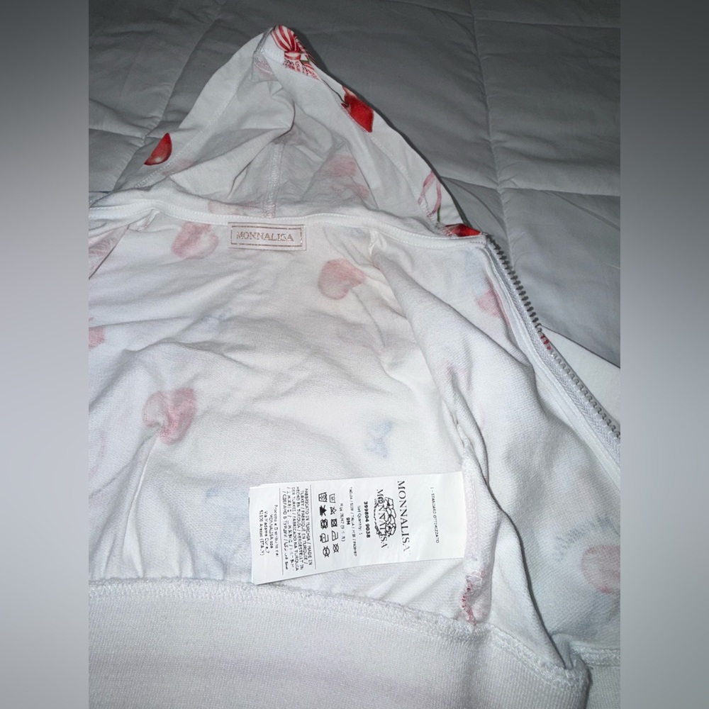 MonnaLisa White Cherry & Bow Hooded Zip Pajama Set - Picture 4 of 4